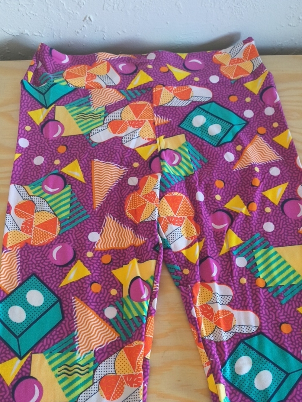 Disney LulaRoe Vibrant Geometric Print Leggings - Purple, Teal & Yellow